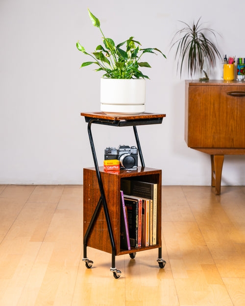 Vintage Rolling Side Table with Book Case – 1960s