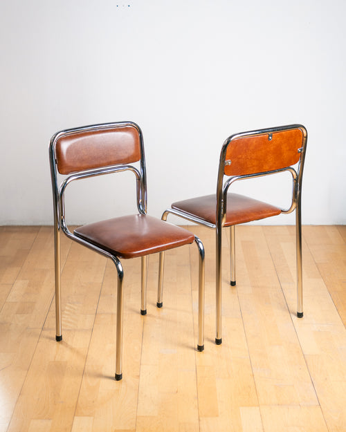 Vintage 1970s Bauhaus Tubular Chrome Dining Chairs – Set of 2