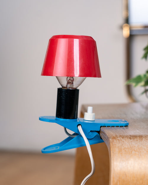 Vintage Italian Mushroom Clip Lamp – 1970s Red & Blue