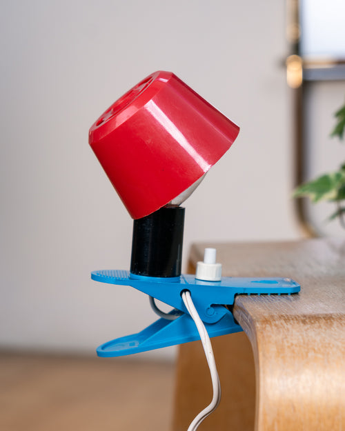 Vintage Italian Mushroom Clip Lamp – 1970s Red & Blue