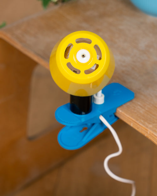 Vintage Italian Mushroom Clip Lamp – 1970s Yellow & Blue