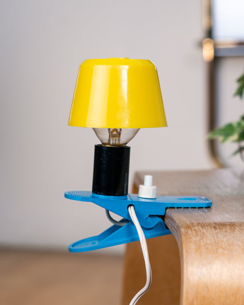 Vintage Italian Mushroom Clip Lamp – 1970s Yellow & Blue