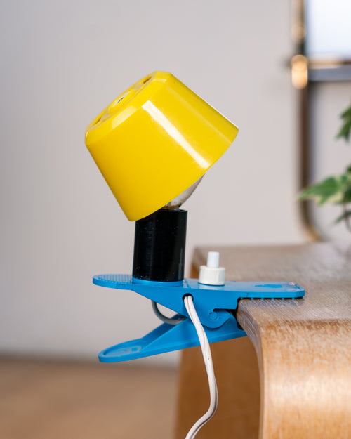 Vintage Italian Mushroom Clip Lamp – 1970s Yellow & Blue