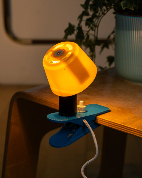 Vintage Italian Mushroom Clip Lamp – 1970s Yellow & Blue
