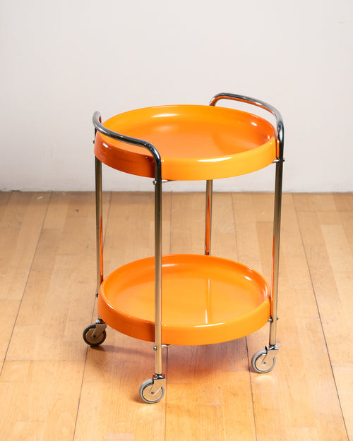 Vintage Italian Chrome Serving Trolley with Orange Trays – 1970s