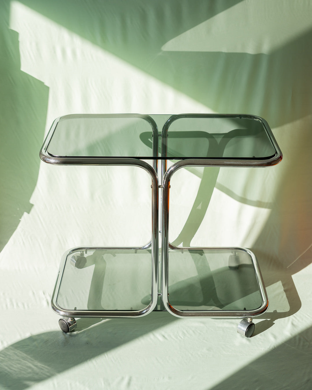 Vintage Mid-Century Modern Chrome Side Table with Glass Top – 1960s design, sleek chrome base with smoked glass top, excellent vintage condition.