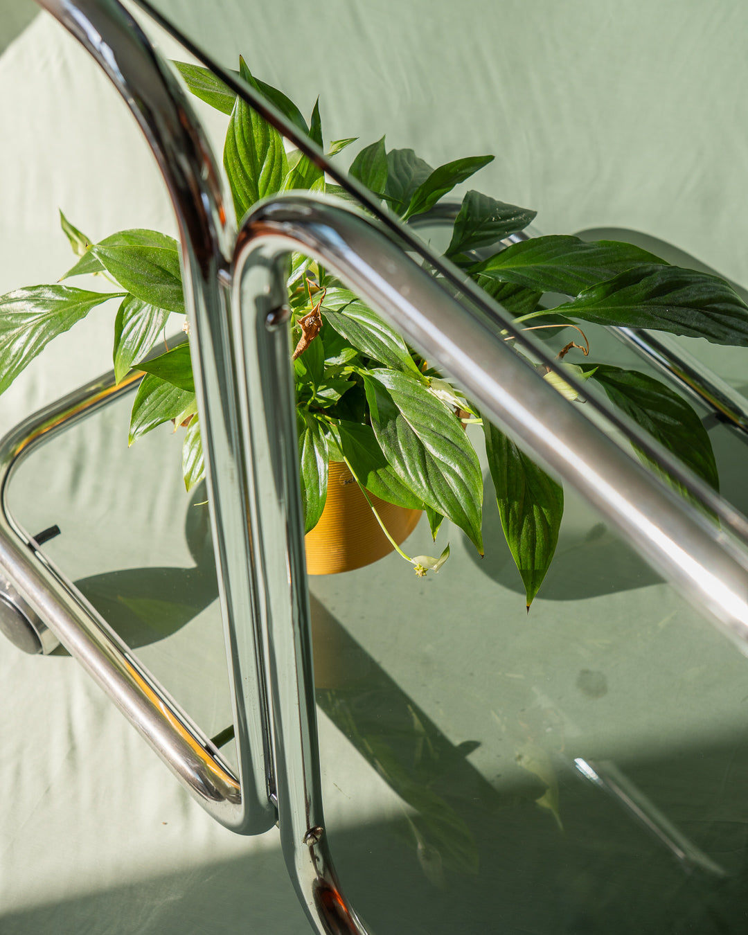 Vintage Mid-Century Modern Chrome Side Table with Glass Top – 1960s design, sleek chrome base with smoked glass top, excellent vintage condition.