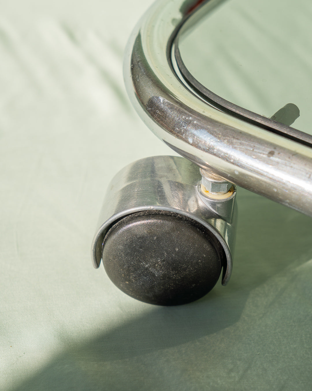 Vintage Mid-Century Modern Chrome Side Table with Glass Top – 1960s design, sleek chrome base with smoked glass top, excellent vintage condition.