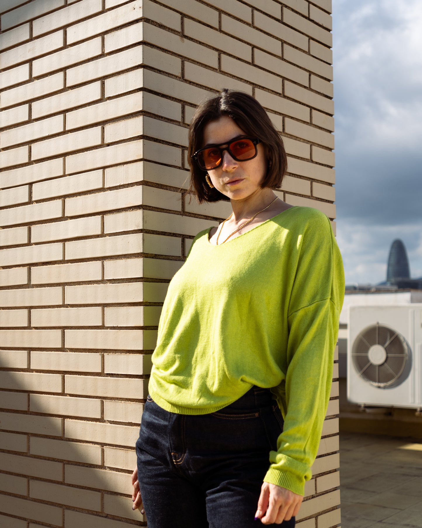 Knit Lime Green Heart Sweater - Secondhand Fashion - Vecino Shop