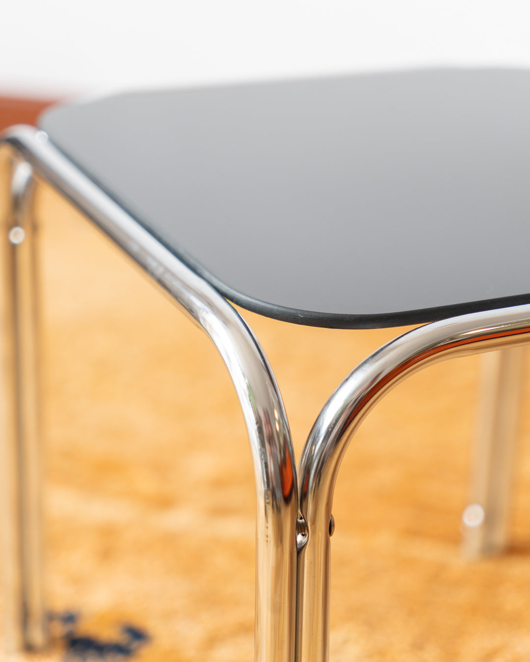 Retro Chrome & Black Glass Mini Side Table – 1970s Style