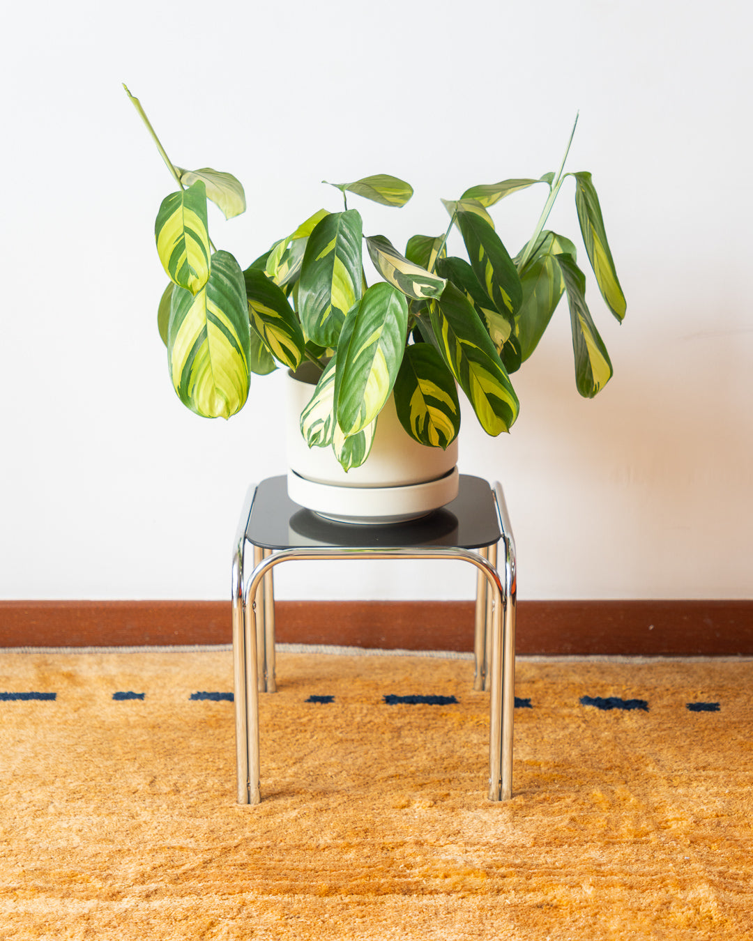 Retro Chrome & Black Glass Mini Side Table – 1970s Style