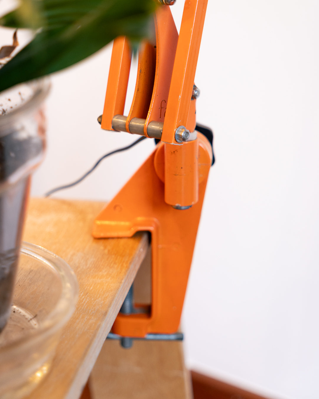 Vintage FASE orange articulated architect lamp with clamp 1960s