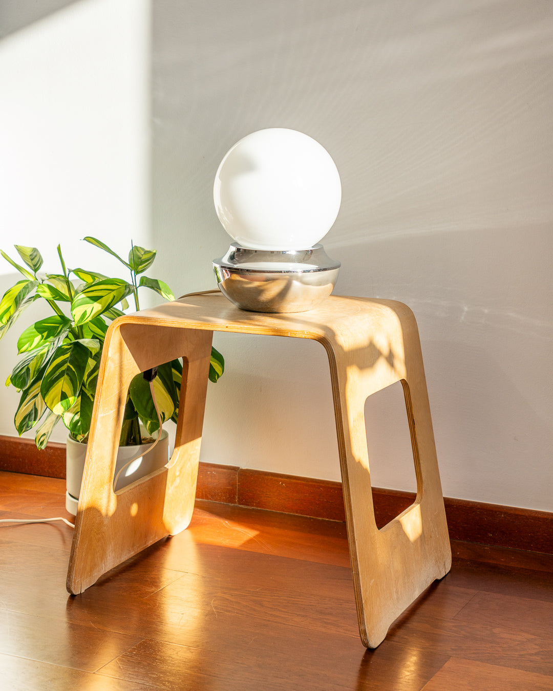 Vintage Space Age XL Chrome & Opaline Orb Table Lamp – 1970s
