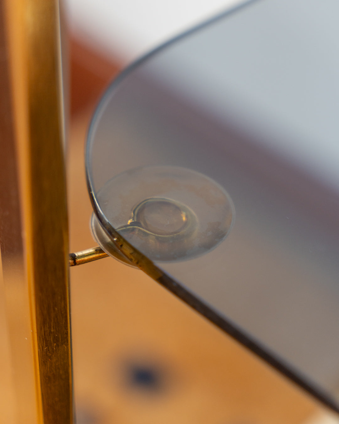 Vintage Gold Tubular 3-Tier Side Table – Smoked Glass & Wood – 1970s