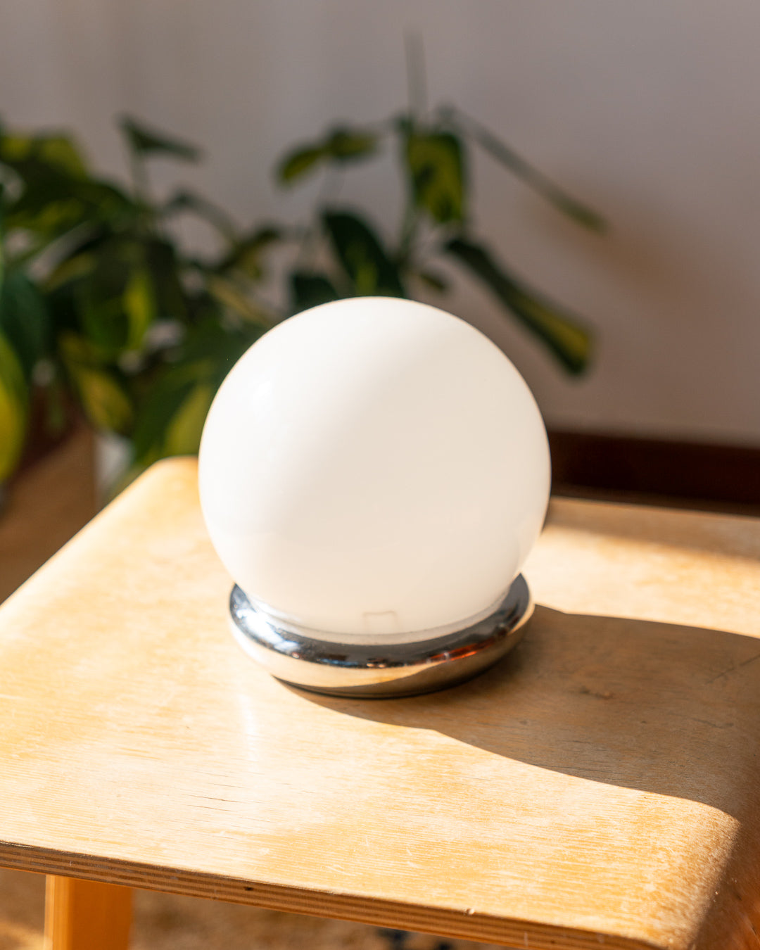 Vintage 1970s Space Age chrome and opaline glass table lamp with original-era switch – Vecino Shop