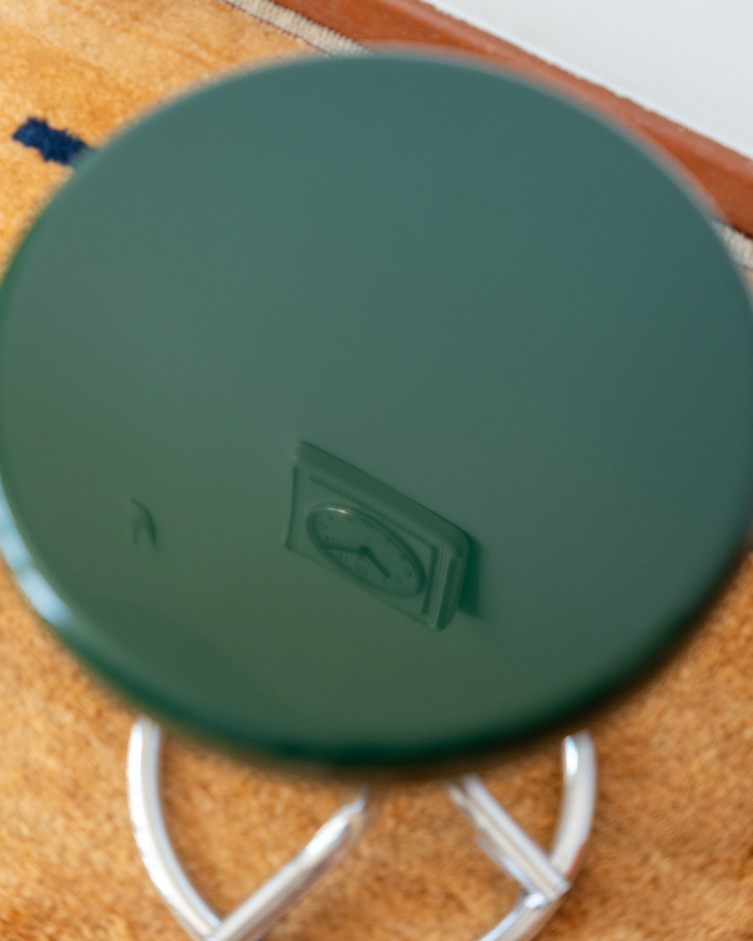 Space Age green stool with chrome base and round plastic seat – 1970s vintage