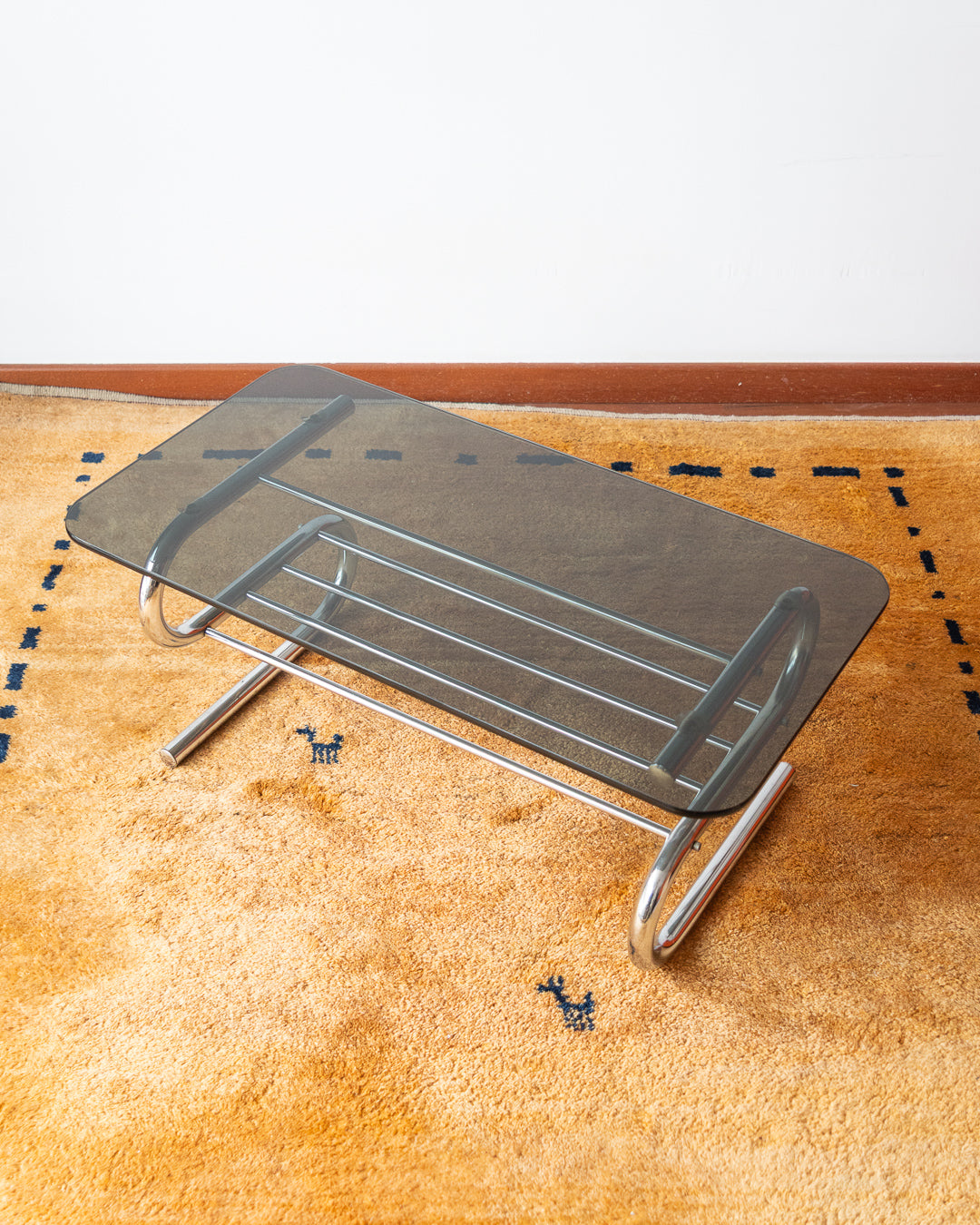 Vintage 1970s Chrome Center Table with Chrome Rod Rack & Glass Top