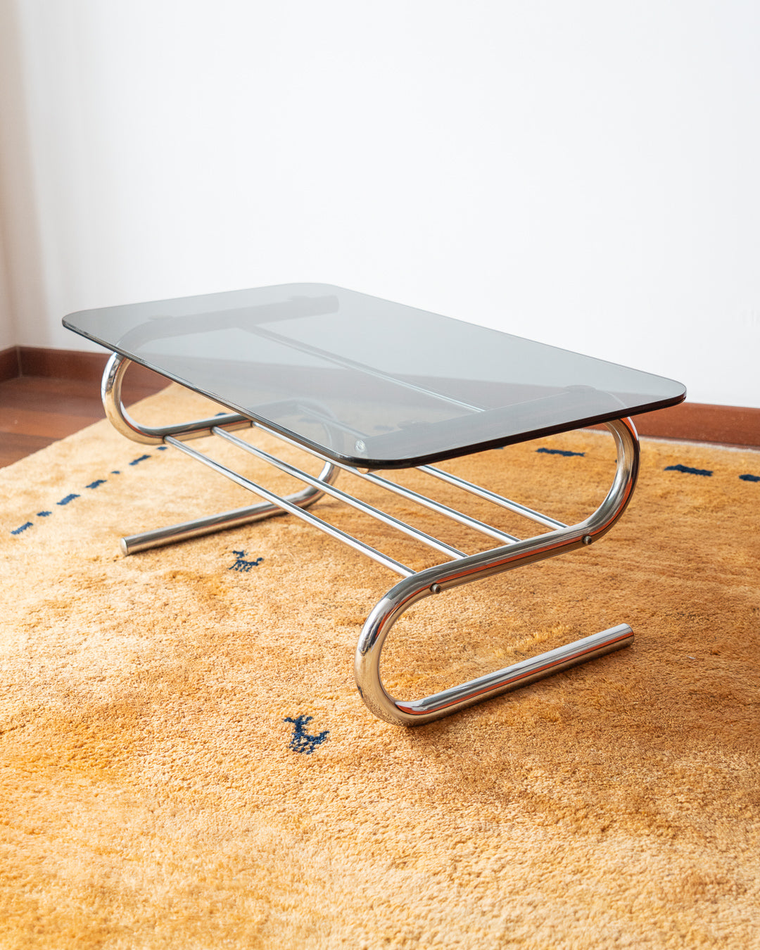 Vintage 1970s Chrome Center Table with Chrome Rod Rack & Glass Top