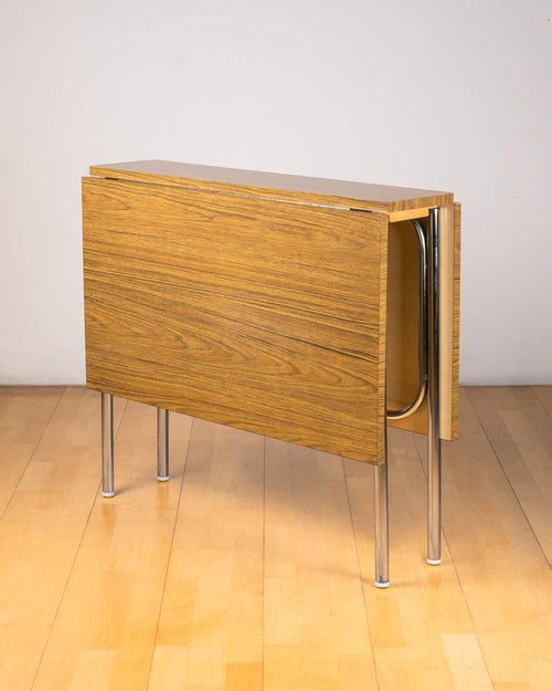 Vintage 1980s Chrome & Formica Folding Dining Table – Chestnut Wood Grain