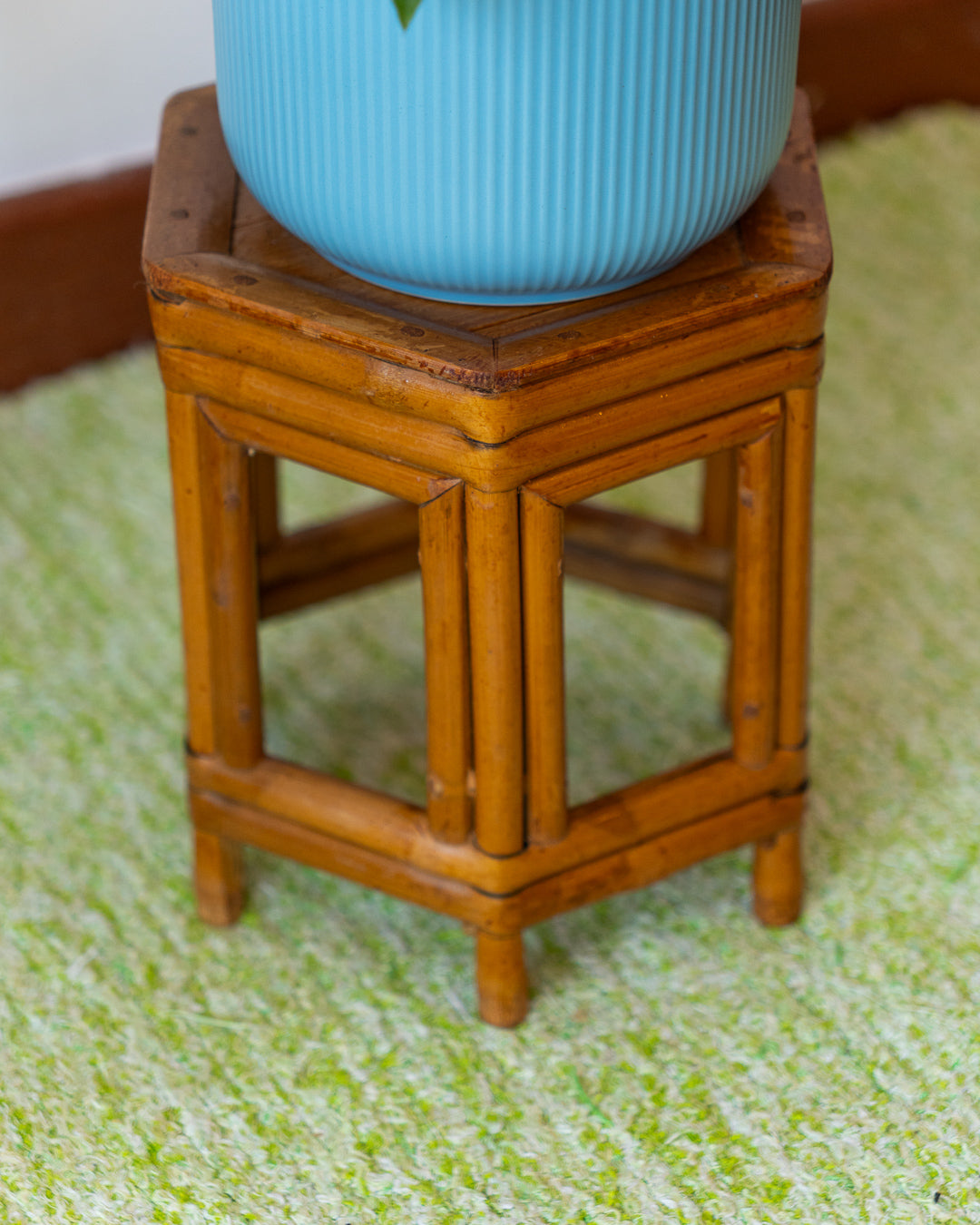 Vintage Hexagonal Cane Plant Stand