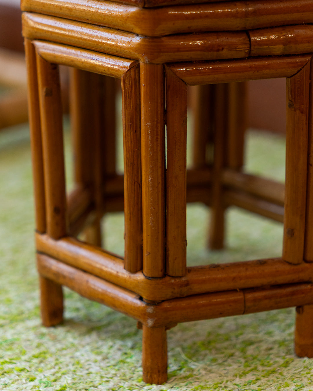 Vintage Hexagonal Cane Plant Stand