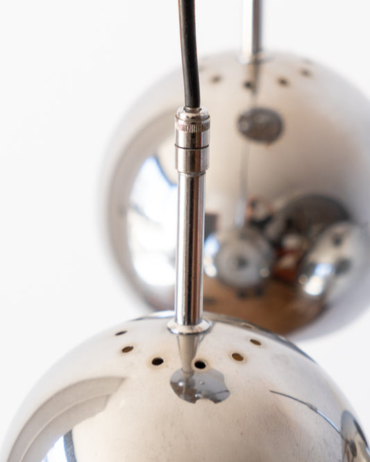 Vintage 3-eyeball chrome pendant light, mid-century design, good condition, minor visible details | Vecino Shop