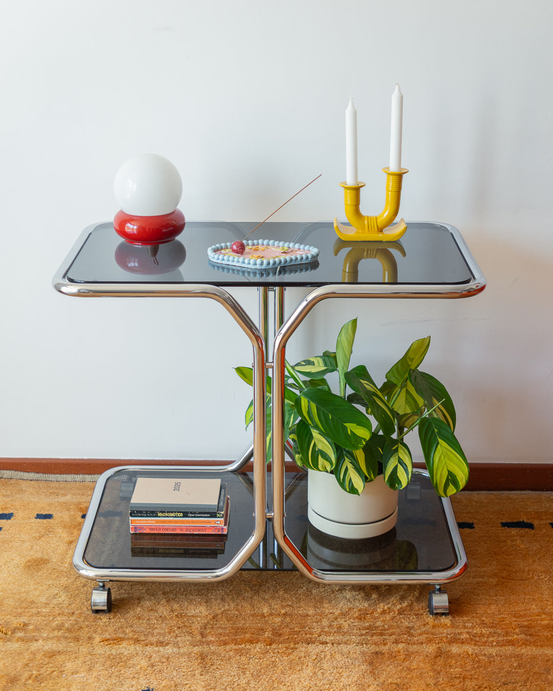 Vintage Chrome & Smoked Glass 2-Tier Side Table – 1970s