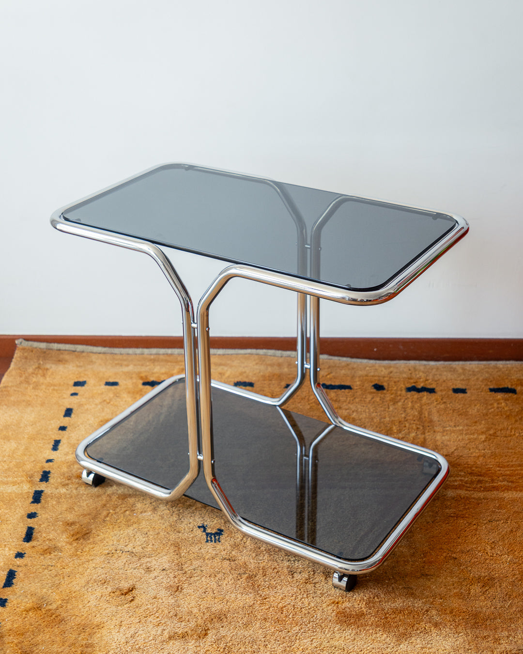 Vintage Chrome & Smoked Glass 2-Tier Side Table – 1970s