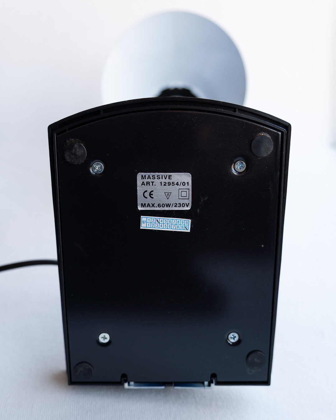 Vintage blue and black desk lamp with flexible neck and built-in organizer, designed by Massive in Belgium, 1980s - Vecino Shop