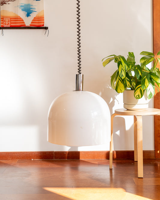 Vintage white acrylic extendable ceiling lamp with chrome accents, 1970s | Vecino Shop