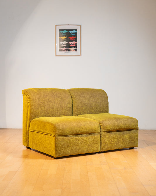 Vintage modular sectional sofa in chartreuse Sheinille fabric. Very good vintage condition, minor age-related wear. Vecino Shop
