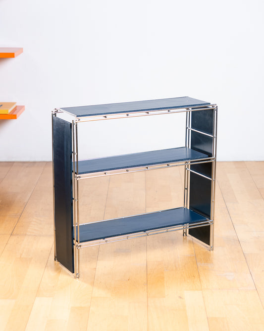Vintage navy blue Multistrux modular shelving system with five stackable units from the 1960s. Vecino Shop