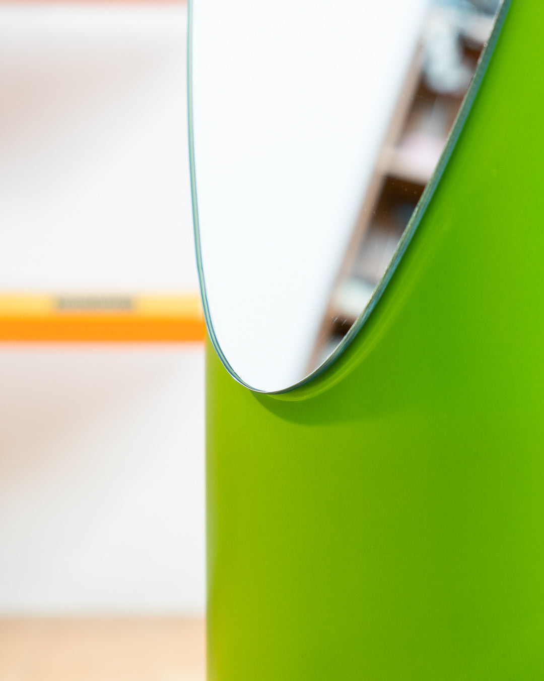 Vintage Roger Lecal lipstick floor length mirror in rare lime green. Iconic Space Age design from the 1970s. Vecino Shop