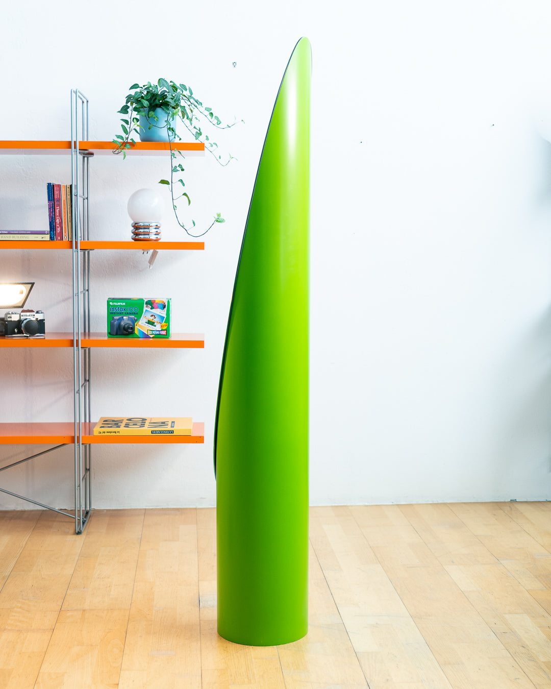 Vintage Roger Lecal lipstick floor length mirror in rare lime green. Iconic Space Age design from the 1970s. Vecino Shop