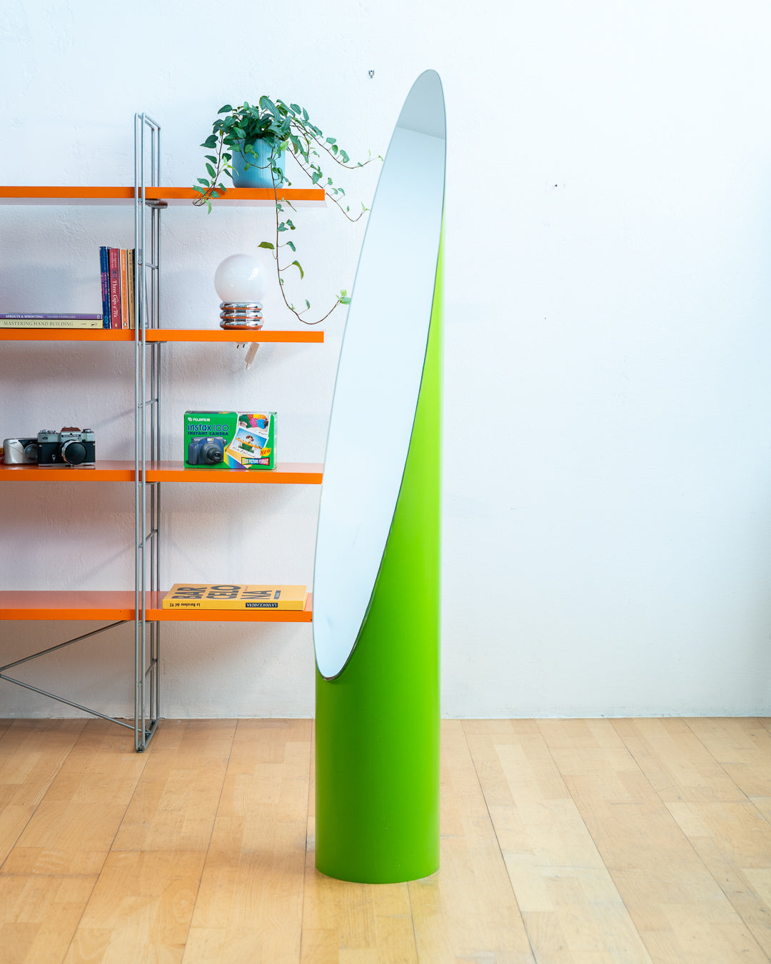 Vintage Roger Lecal lipstick floor length mirror in rare lime green. Iconic Space Age design from the 1970s. Vecino Shop