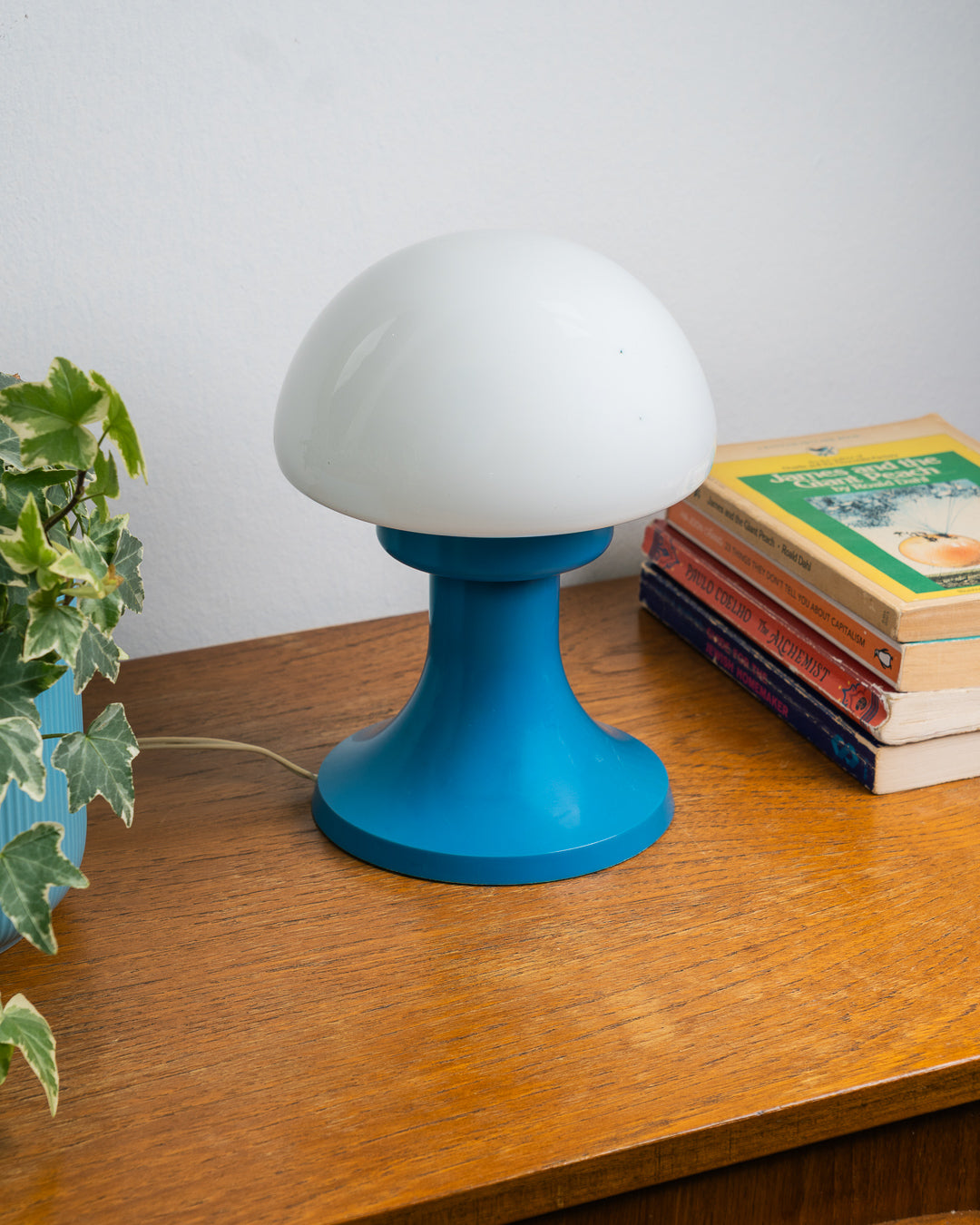 Vintage Industrias Guel blue mushroom lamp with white opaline glass shade – Vecino Shop