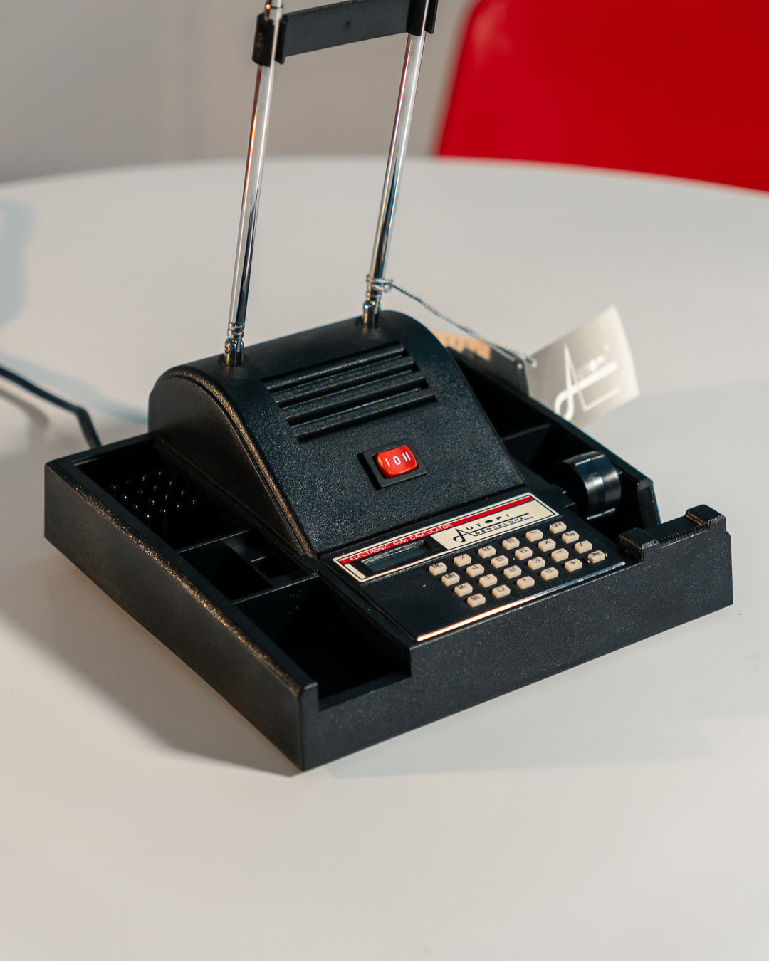 Vintage Autopi Barcelona telescopic desk lamp from the 1980s with organizer and built-in calculator. Vecino Shop