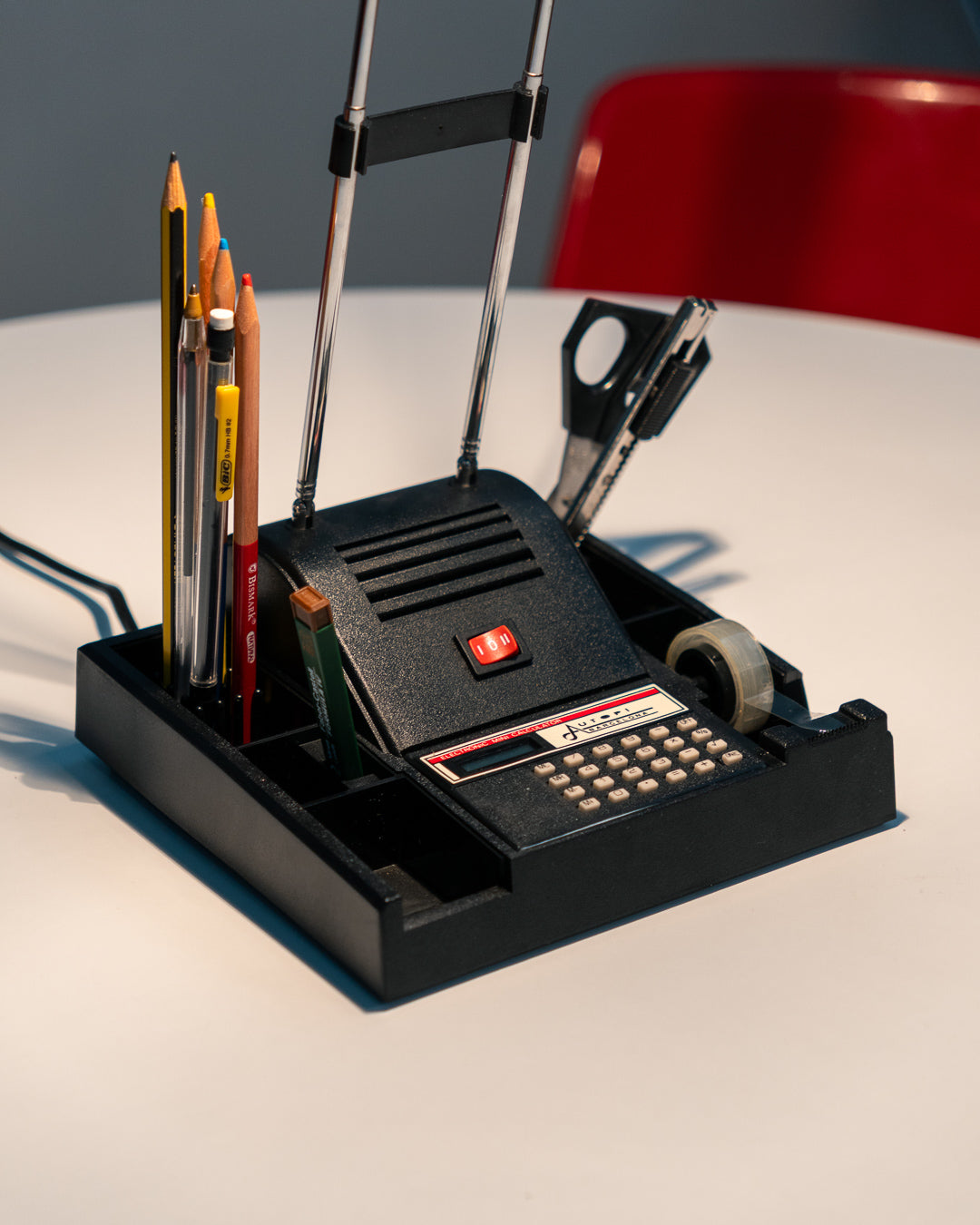 Vintage Autopi Barcelona telescopic desk lamp from the 1980s with organizer and built-in calculator. Vecino Shop
