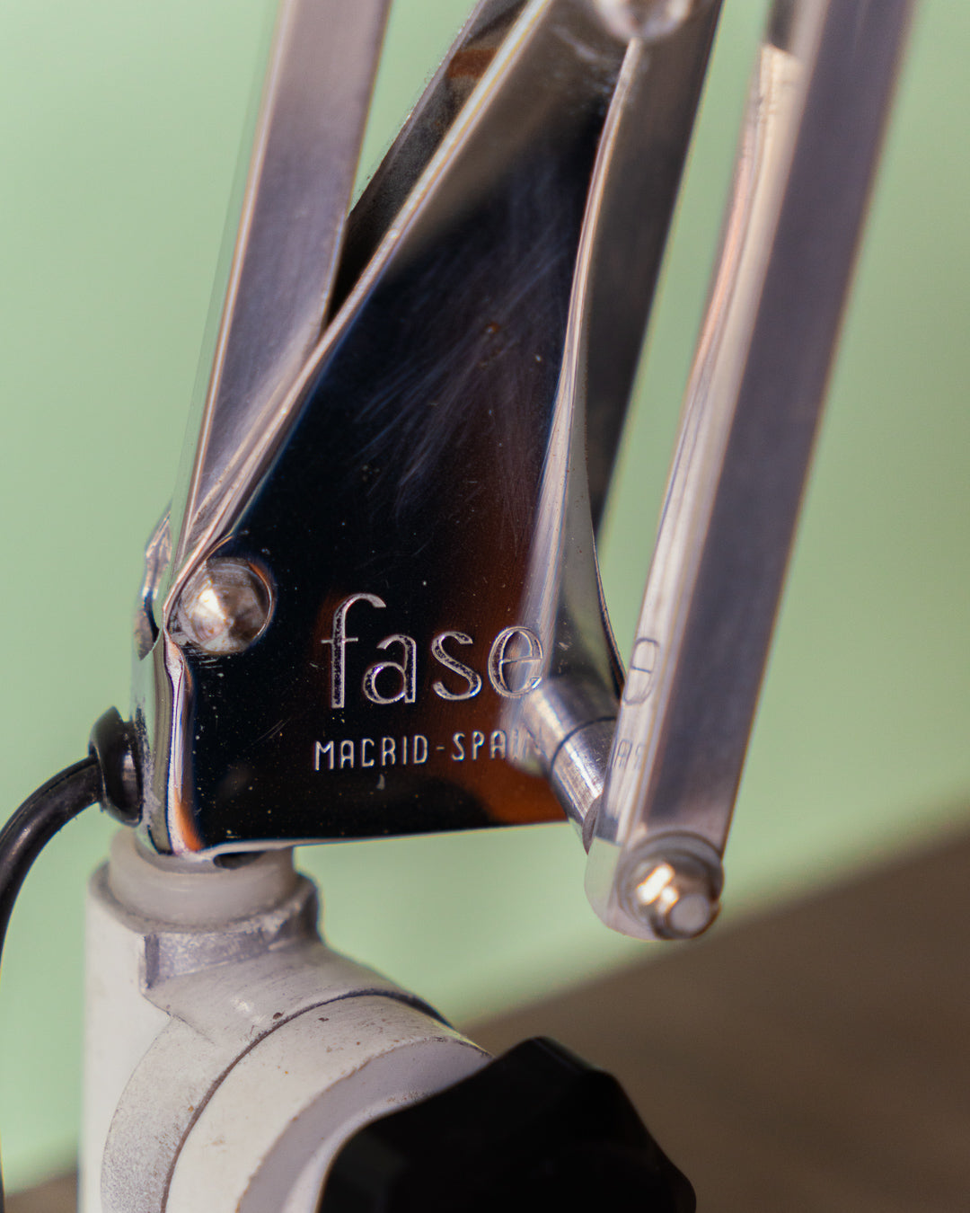 FASE chrome architect desk lamp from the 1960s clamped to a desk – Vecino Shop