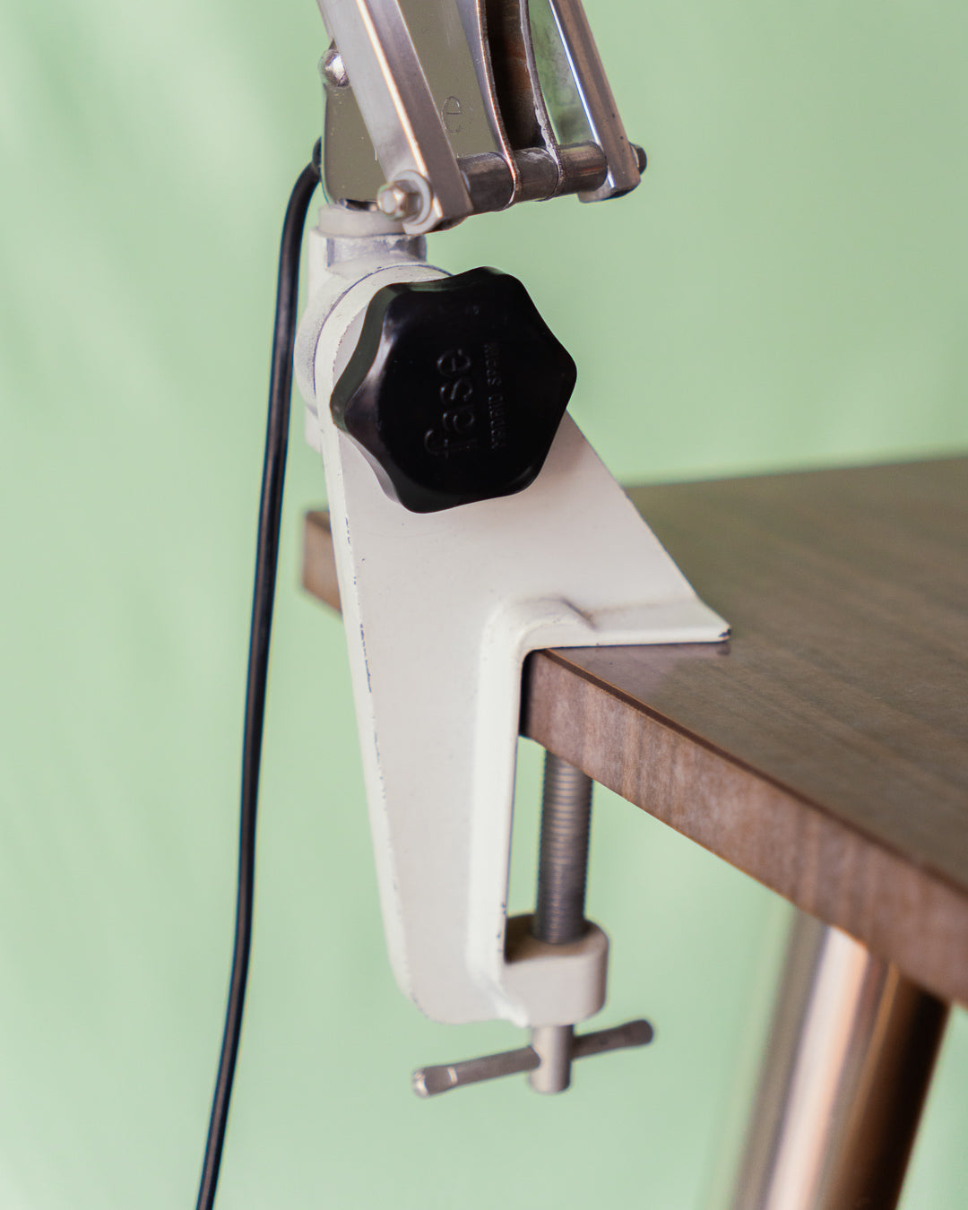 FASE chrome architect desk lamp from the 1960s clamped to a desk – Vecino Shop