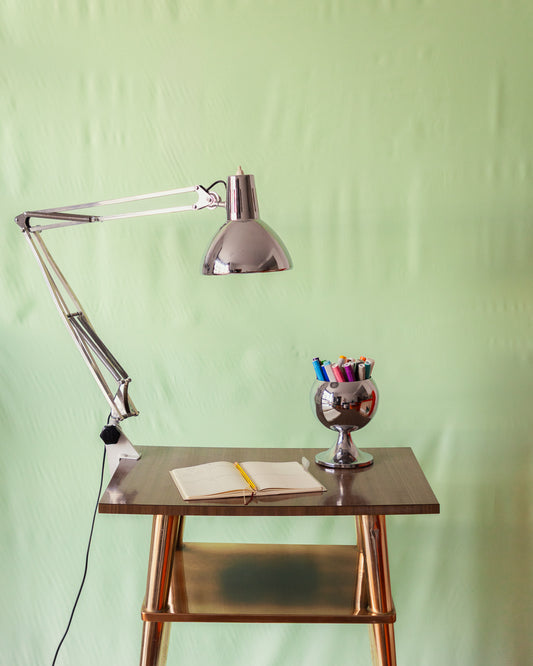 FASE chrome architect desk lamp from the 1960s clamped to a desk – Vecino Shop