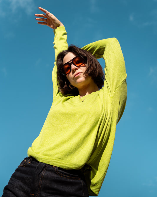 Knit Lime Green Heart Sweater - Secondhand Fashion - Vecino Shop