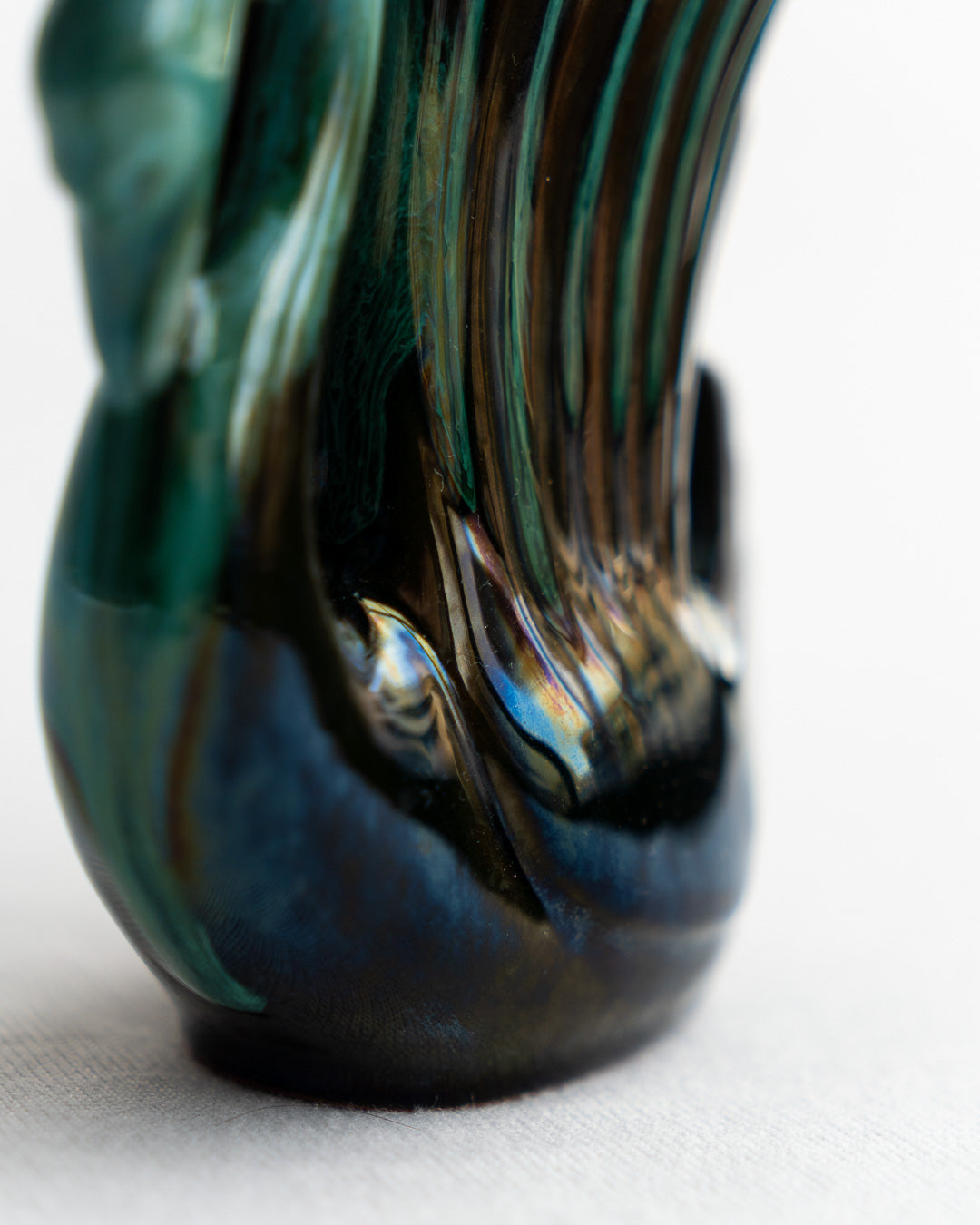 Vintage Blue Mountain Pottery swan-shaped vase with signature blue-green glaze and elegant mid-century modern curves, made in Canada - Vecino Shop
