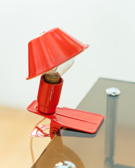 Vintage Luxus mushroom clip lamp in cherry red, 1970s Spanish Space Age design. Vecino Shop