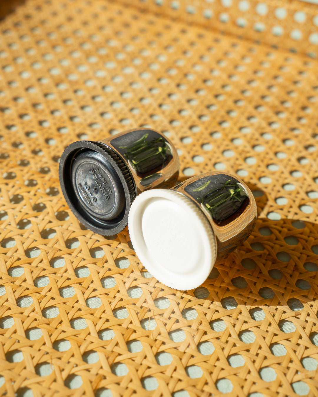 Vintage stainless steel salt and pepper shakers by Polaris Norway – 1970s Space Age chrome finish – Vecino Shop