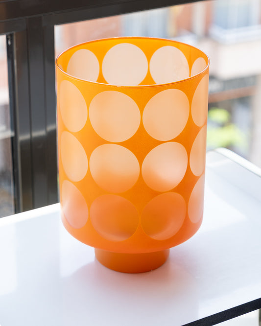 Vintage Space Age Orange Glass Vase with Transparent Circle Pattern – 30cm

Bold, sculptural, and undeniably retro. This striking Space Age-style glass vase features vibrant orange glass with a clear circular pattern throughout. With a generous 20 cm diameter and 30 cm height, it’s perfect as a centerpiece, flower vase, or a standalone statement piece.