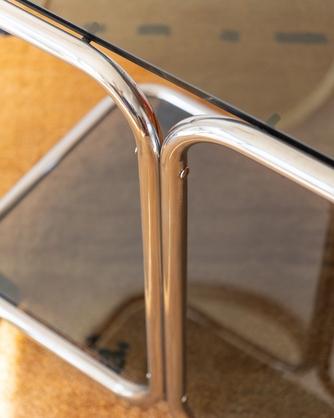 Vintage 1970s chrome and smoked glass 2-tier side table with tubular chrome frame – Vecino Shop