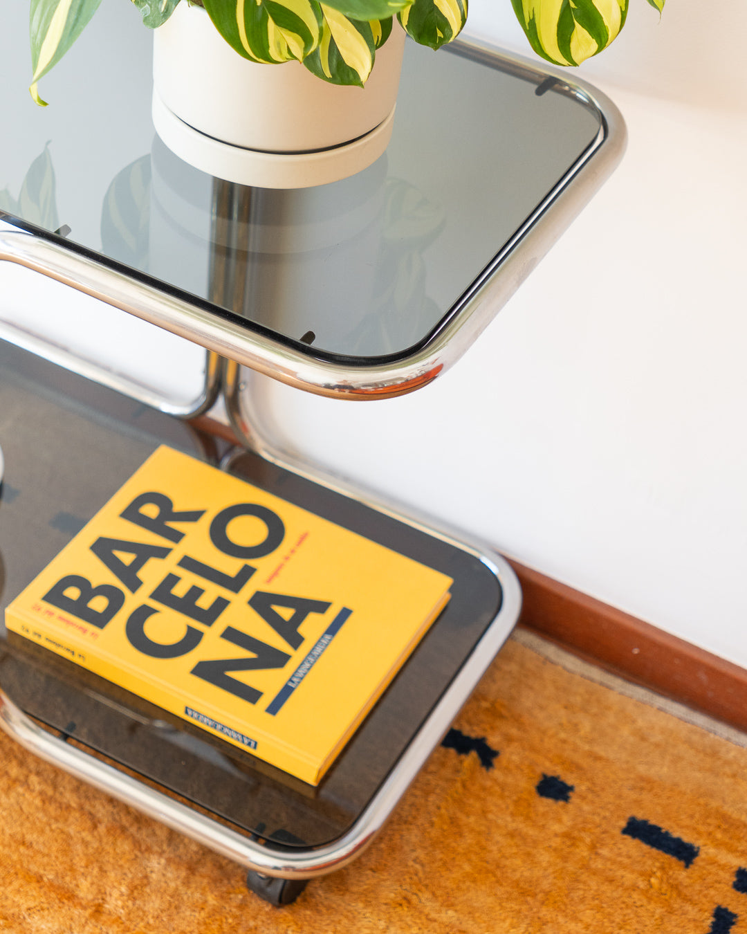 Vintage 1970s chrome and smoked glass 2-tier side table with tubular chrome frame – Vecino Shop