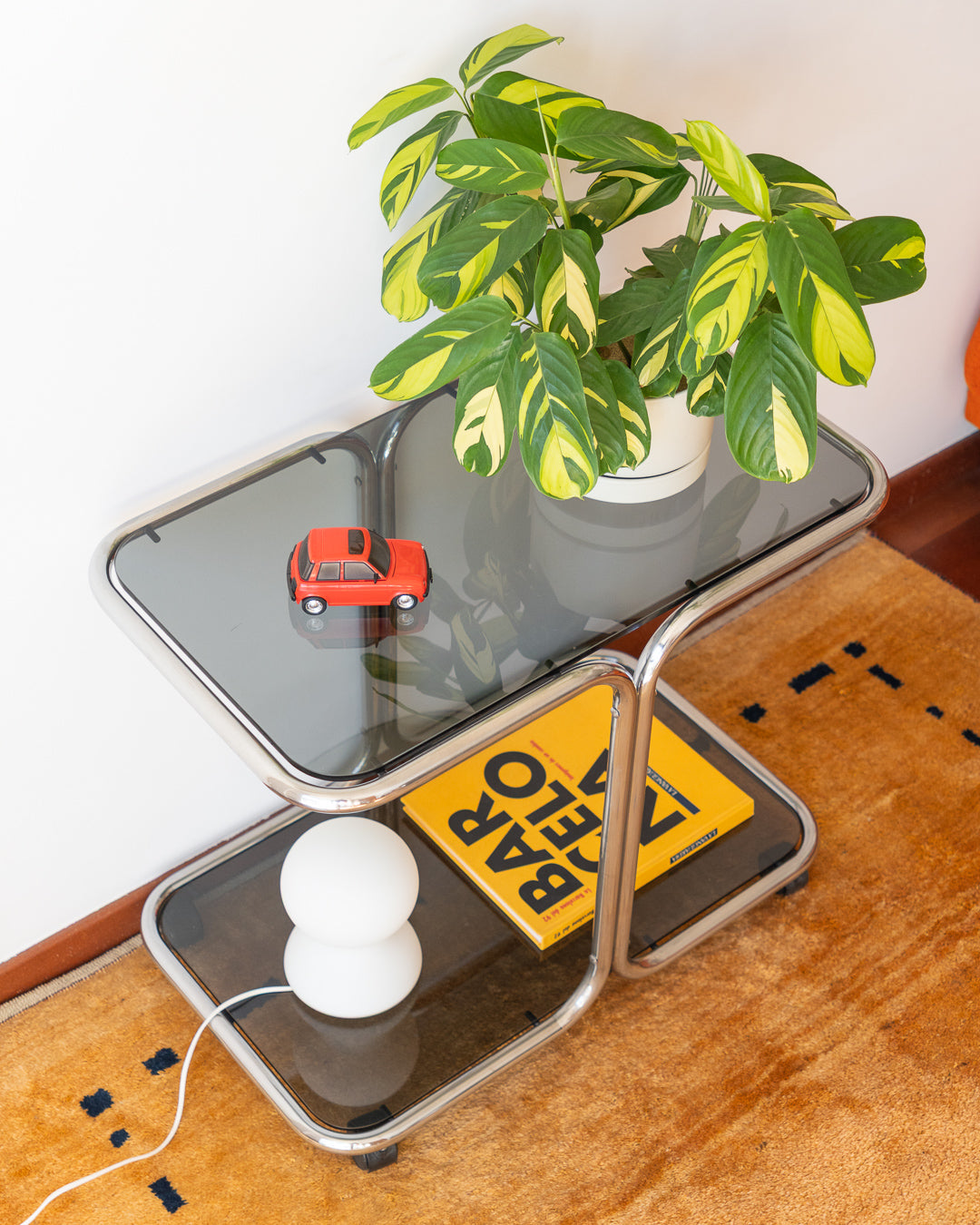 Vintage 1970s chrome and smoked glass 2-tier side table with tubular chrome frame – Vecino Shop