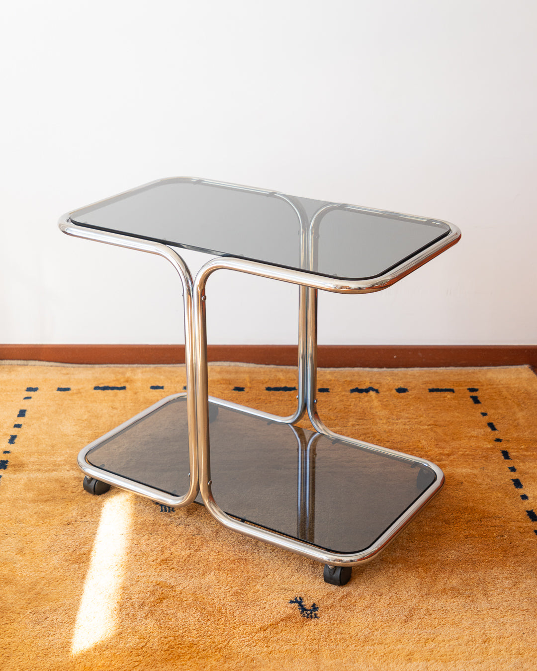 Vintage 1970s chrome and smoked glass 2-tier side table with tubular chrome frame – Vecino Shop